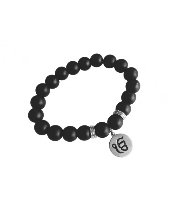 Silver Ik onkar bracelet on onyx beads