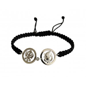 Auspicious Khanda & Ganesh Bracelet in silver with diamonds