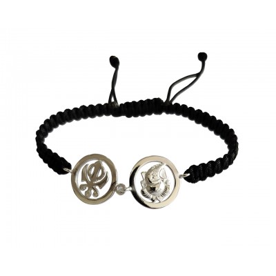 Auspicious Khanda & Ganesh Bracelet in silver with diamonds