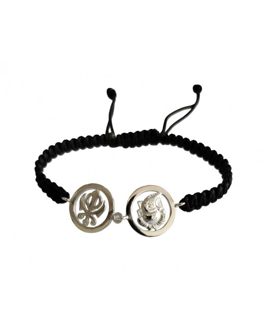 Auspicious Khanda & Ganesh Bracelet in silver with diamonds