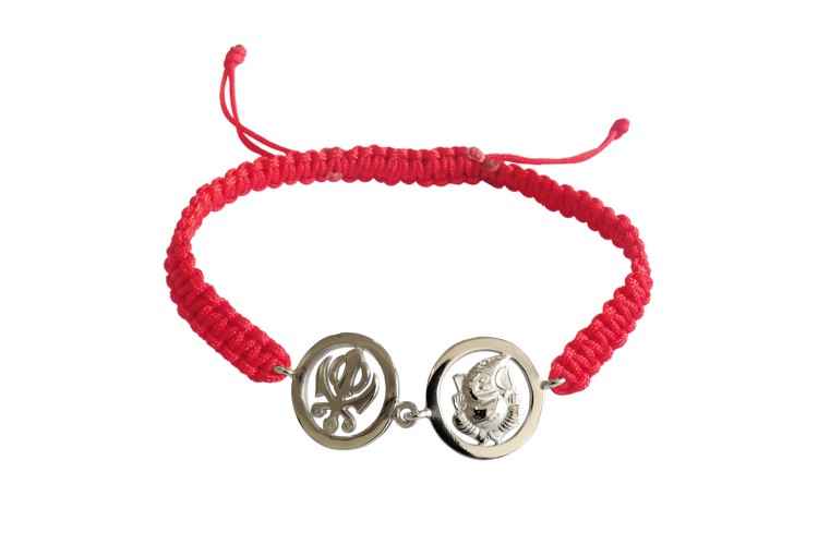 Auspicious Khanda & Ganesh Bracelet in silver with diamonds