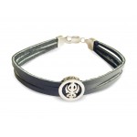 Khanda Silver Bracelet On Leather Strap for men with silver lock