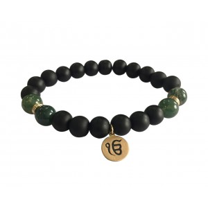 Aumkaara Balance bracelet with Moss Agate and black onyx in gold