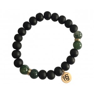 Aumkaara Balance bracelet with Moss Agate and black onyx in gold