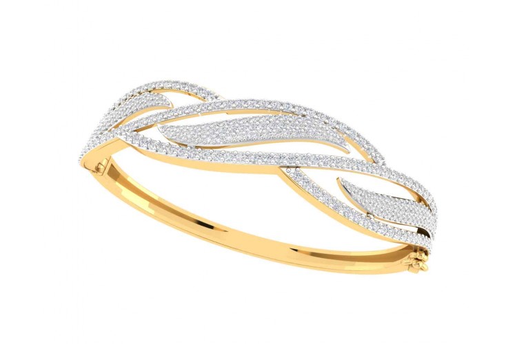 Peri Diamond half Bangle in Gold with grain set natural diamonds 