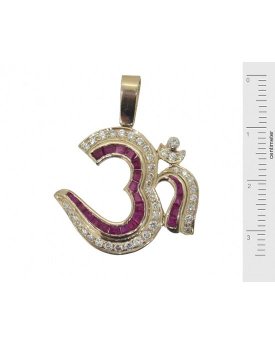 Om Pendant with Rubies in Gold