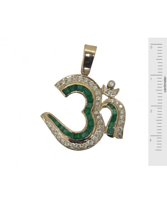 Om Pendant in Gold with Emeralds and Diamonds