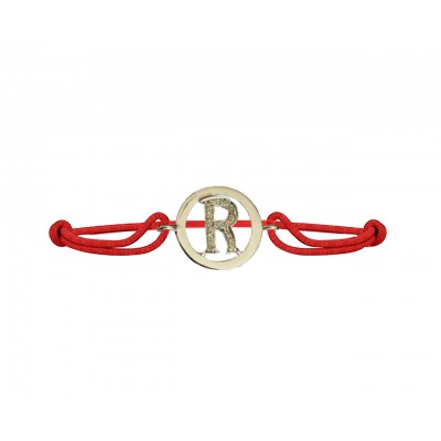 Alphabet R Bracelet in 925 Silver with Diamonds on Size Adjustable Nylon Thread