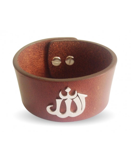 Wide leather Band Allah Bracelet