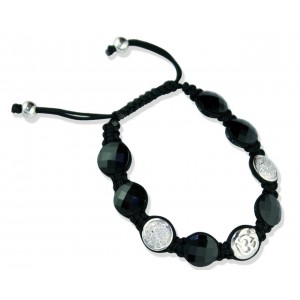 Om Bracelet with 2 Diamond Beads in Silver & Onyx