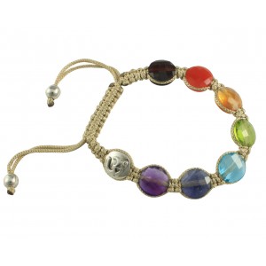 Om Bracelet in Silver with Single Diamond & 7 Chakra Color Stones