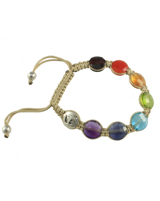 Om Bracelet in Silver with Single Diamond & 7 Chakra Color Stones