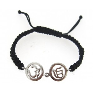 Om & Ik Onkaar Bracelet in Silver with Diamonds on Nylon thread