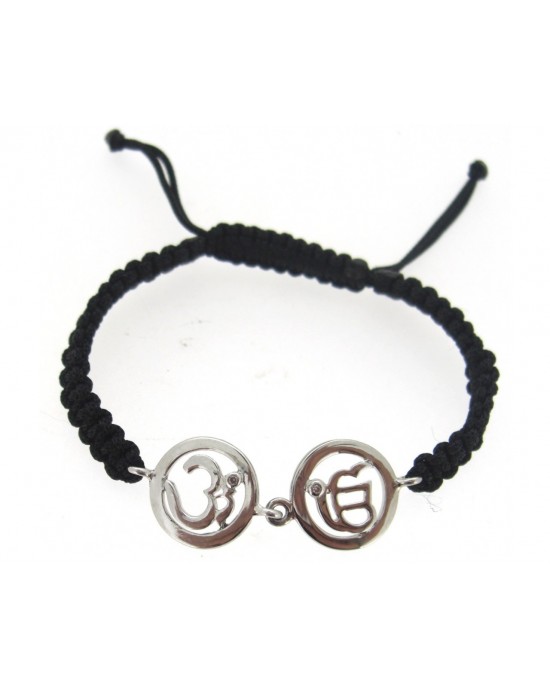 Om & Ik Onkaar Bracelet in Silver with Diamonds on Nylon thread