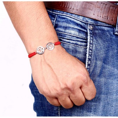 Om & Ik Onkaar Bracelet in Silver with Diamonds on Nylon thread