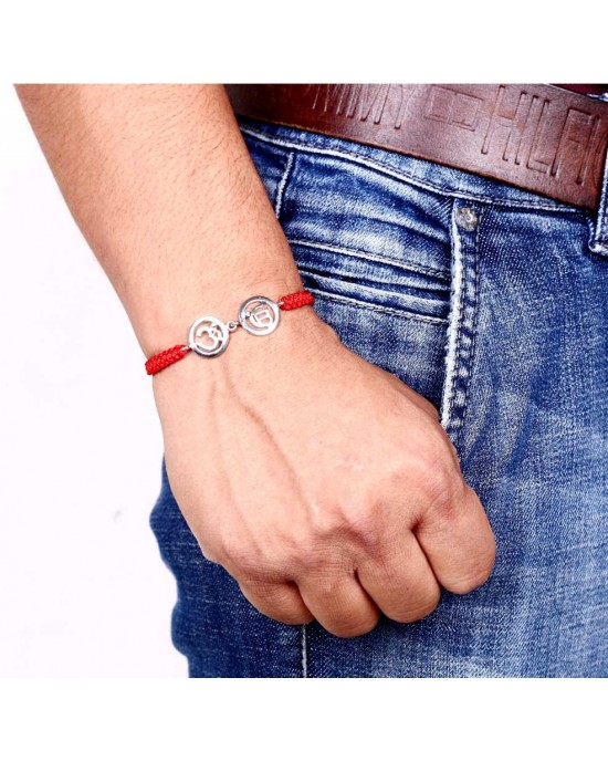 Om & Ik Onkaar Bracelet in Silver with Diamonds on Nylon thread