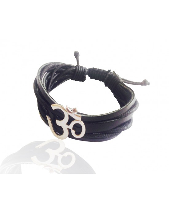 Wide Om Bracelet in Silver