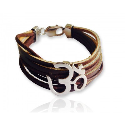 Wide Leather Om Bracelet