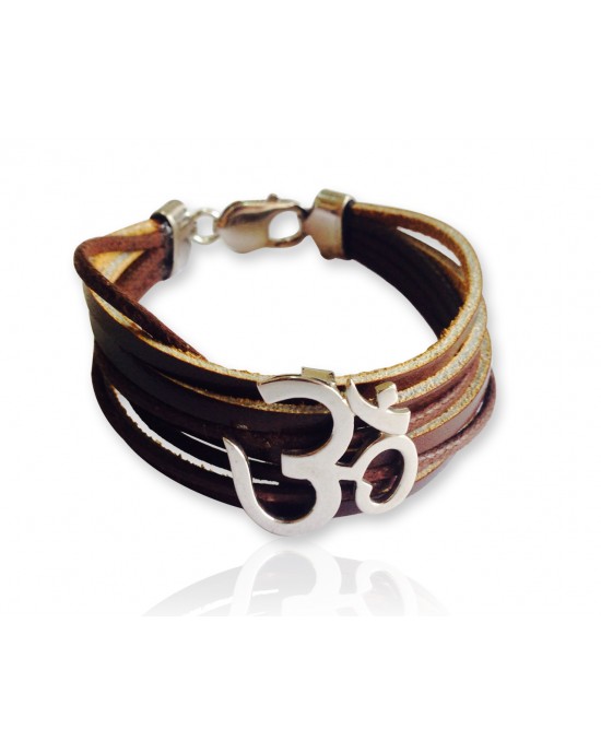 Wide Leather Om Bracelet