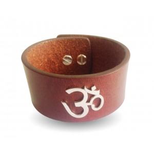 Wide Leather Band Om Bracelet