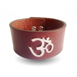 Wide Leather Band Om Bracelet