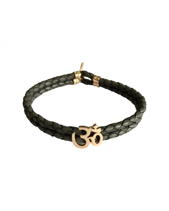 Gold Aum Men’s Leather Bracelet for Men - Aumkaara Bracelet JewelsLane