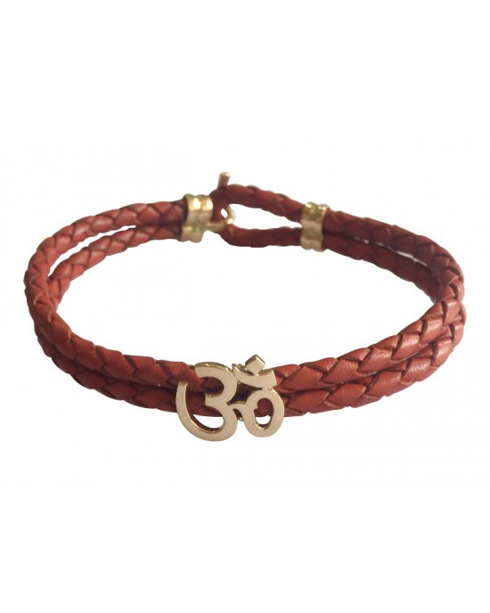 GENTS GOLD ION PLATED STEEL AND LEATHER BRACELET - Howard's Jewelry Center