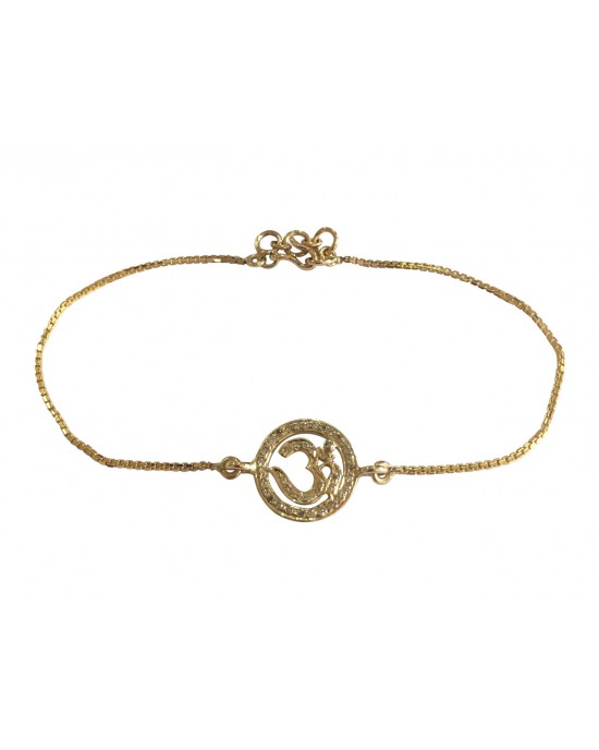 Diamond Om Bracelet set in gold on Gold Chain with adjustable length