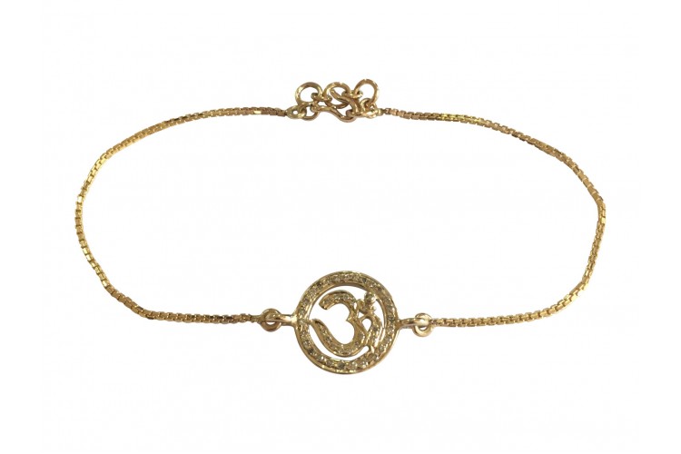 Diamond Om Bracelet set in gold on Gold Chain with adjustable length