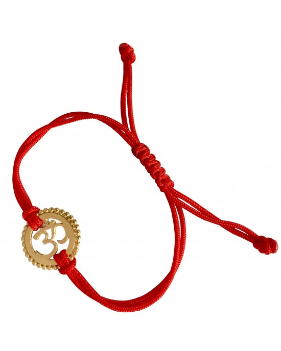 18k Gold Plated Om Rakhi In Silver On Free Size Adjustable Thread