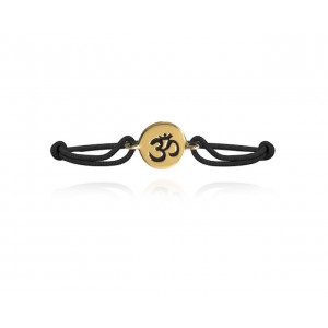 Auspicious Om Bracelet in 14k Gold for New Born Baby on adjustable black thread nazaria