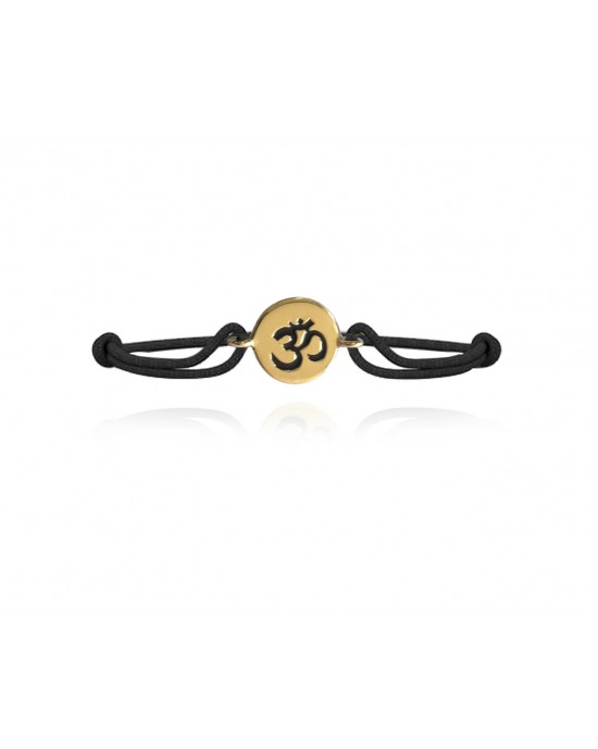 Auspicious Om Bracelet in 14k Gold for New Born Baby on adjustable black thread nazaria