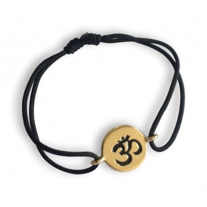 Auspicious Om Bracelet in 14k Gold for New Born Baby on adjustable black thread nazaria