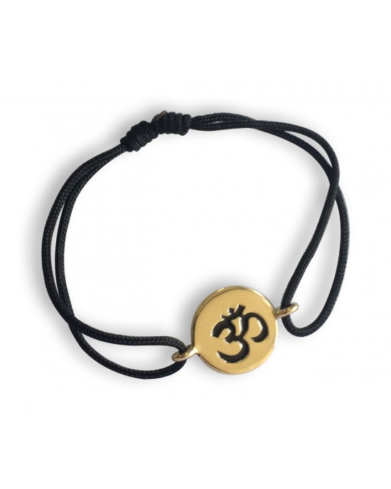 Auspicious Om Bracelet in 14k Gold for New Born Baby on adjustable black thread nazaria