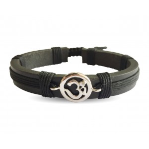 Auspicious Aum Bracelet in silver  for Boys On Leather & Nylon Cord