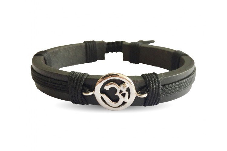 Auious Aum Bracelet In Silver For Boys On Leather Nylon Cord