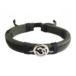 Auspicious Aum Bracelet in silver  for Boys On Leather & Nylon Cord