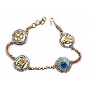 Evil Eye, Aum, Shiv Trishul and ShivLing and Sai Ram all in one, gold bracelet with diamonds