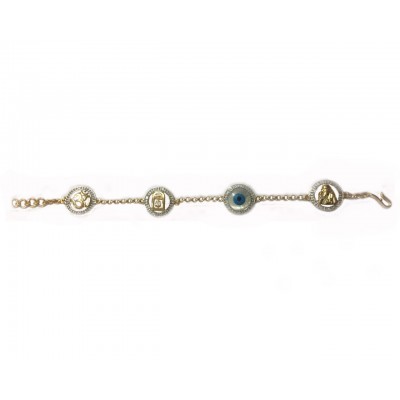 Evil Eye, Aum, Shiv Trishul and ShivLing and Sai Ram all in one, gold bracelet with diamonds