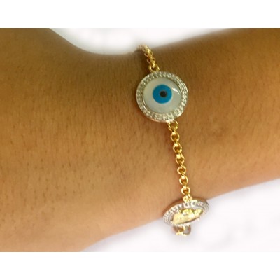 Evil Eye, Aum, Shiv Trishul and ShivLing and Sai Ram all in one, gold bracelet with diamonds