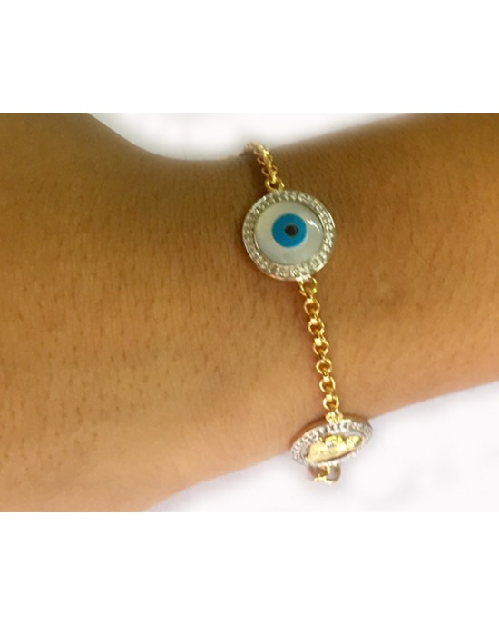 Evil Eye, Aum, Shiv Trishul and ShivLing and Sai Ram all in one, gold bracelet with diamonds