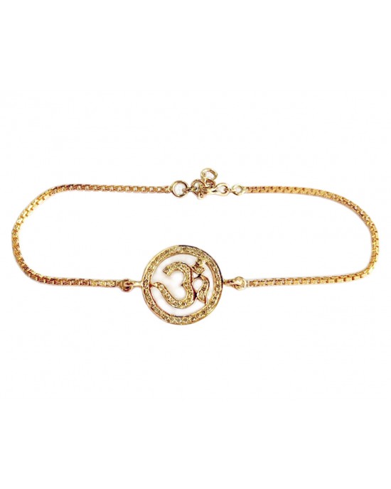 Auspicious Aum Full diamond bracelet 18mm on Gold chain