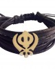 Gold Khanda Bracelet for Men on wide leather band