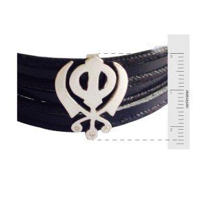 Gold Khanda Bracelet for Men on wide leather band