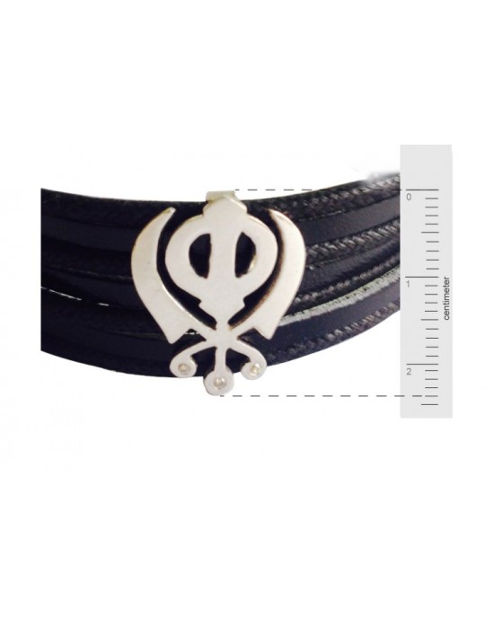 Gold Khanda Bracelet for Men on wide leather band