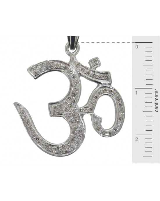Om Pendant in Silver with Diamond