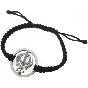 Khanda Bracelet in Silver with Plain Border & Studded with 34 Diamonds