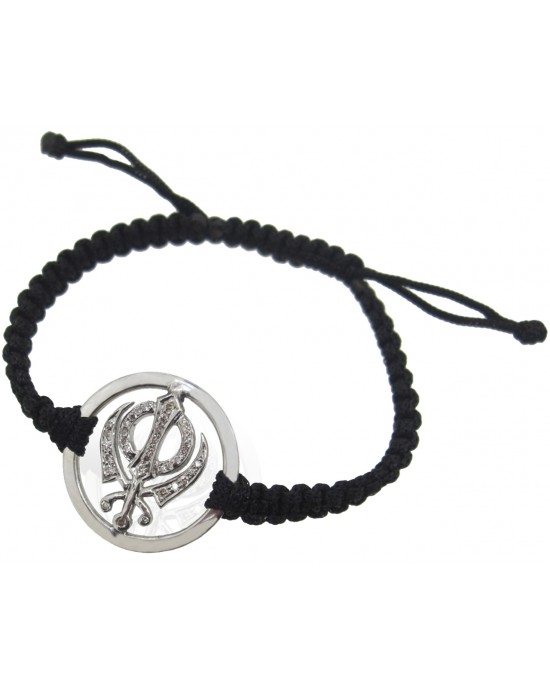 Khanda Bracelet in Silver with Plain Border & Studded with 34 Diamonds