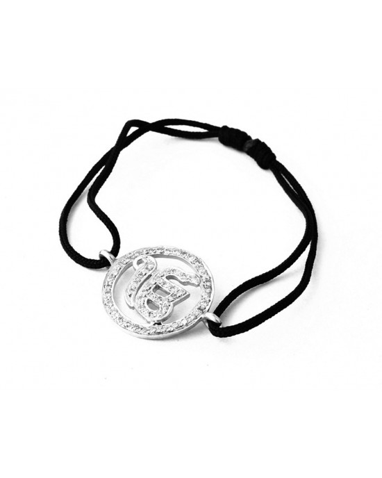 Ik Onkaar Bracelet in 925 Silver with Diamond on size adjustable Nylon Thread