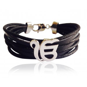 Wide Leather Band Ik Onkar Bracelet